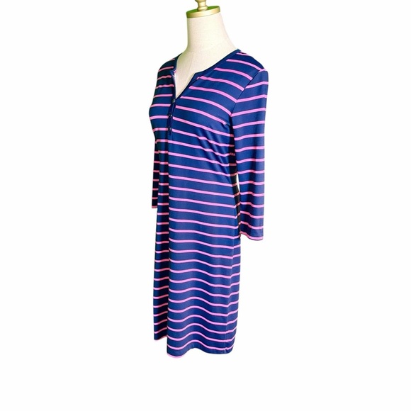 J. McLaughlin ‘Lynn’ Henley Dress in Navy Blue & Pink Stripe with Button Bust S - Picture 5 of 14